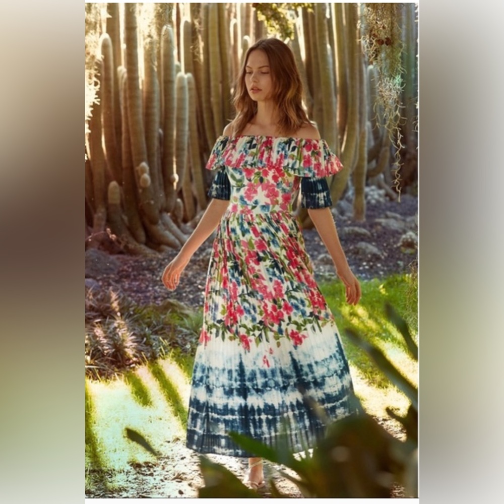 MISA Los Angeles Floral Dip Dye Off The Shoulder Maxi Dress